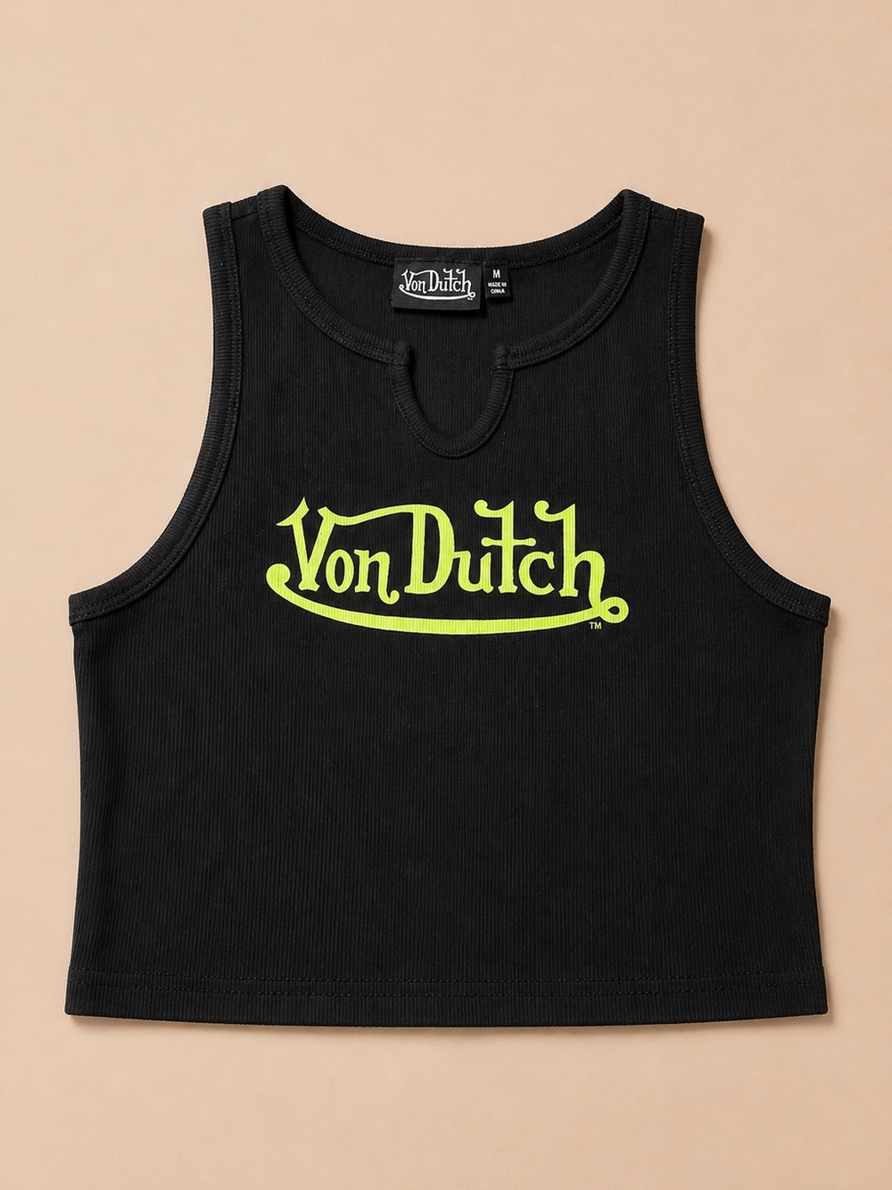 Von Dutch Black Crop Tank with Neon Yellow Logo